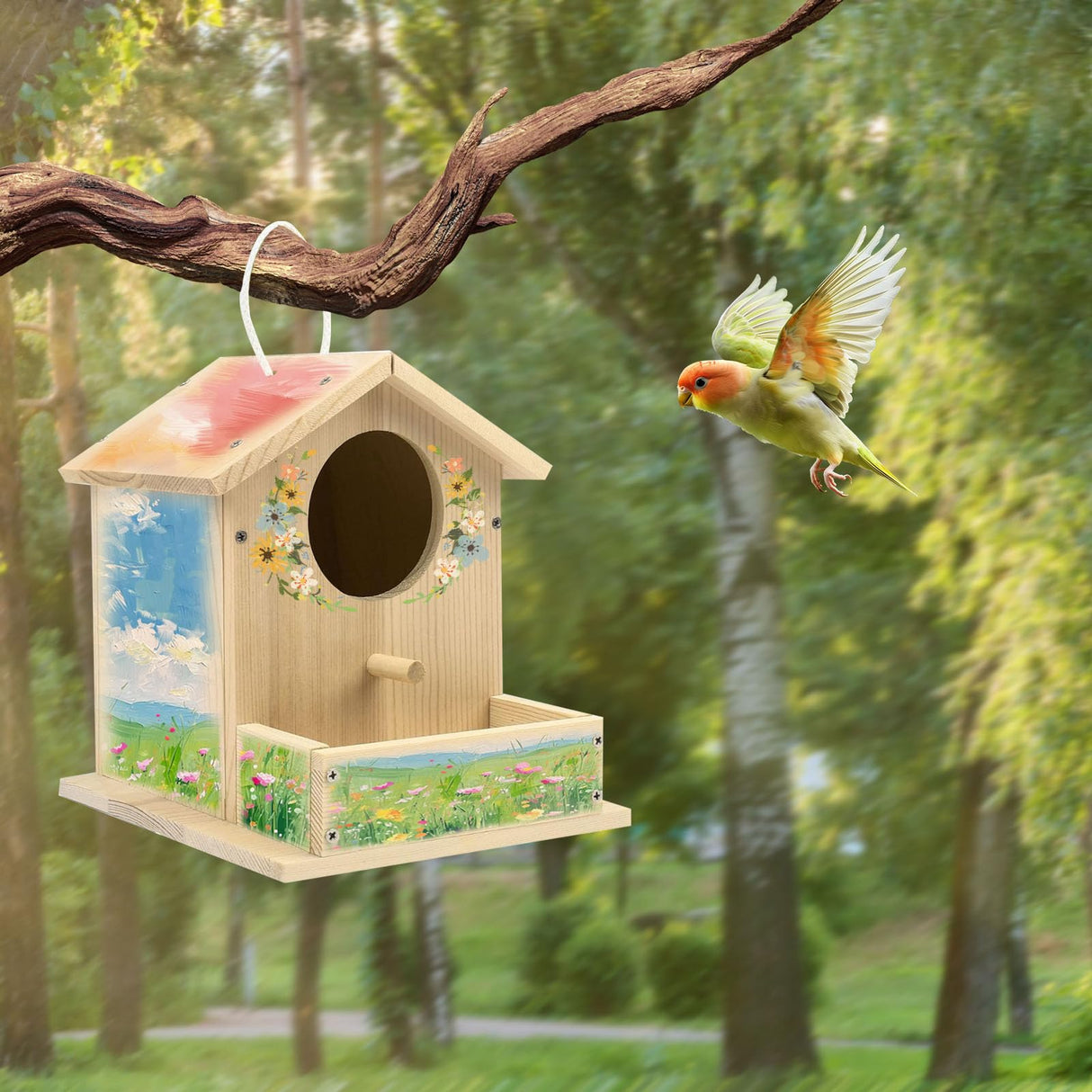 Bird House Kits for Adult, Wooden DIY Birdhouse Kit, Outdoor Woodworking Crafts Freestyle Painting, Arts and Crafts Projects with Paints & Brushes, Hanging Birdhouse for Garden Yard Decor Gifts Thick&Thin