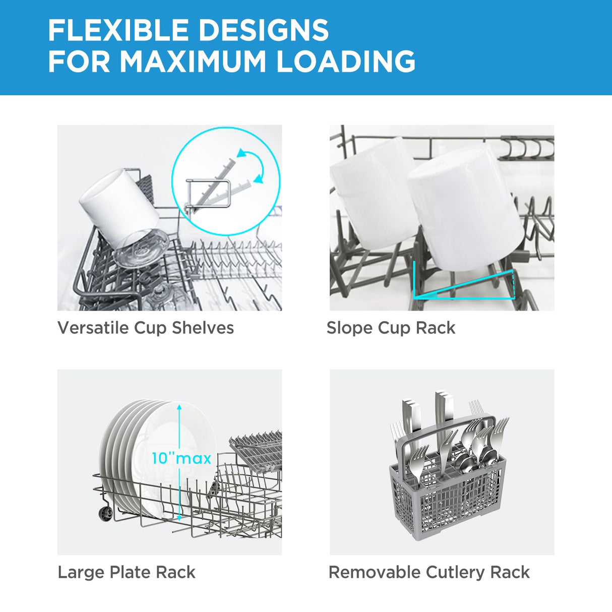 Midea MDC22P2ASS Energy Star Portable Dishwasher, 6 Place Settings & 6+2 Washing Programs.Most of The Cleaning Cycles, Including Auto, Heavy, Normal, Delicate, ECO, Quick and Rinse, White Midea