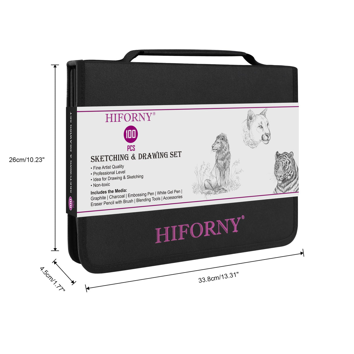 HIFORNY 100 PCS Drawing Set Sketching Kit,Sketch Pencils Art Supplies with Graphite,Charcoal,Blending Tools & Accessories,Portable Zippered Travel Case for Artists & Beginners HIFORNY