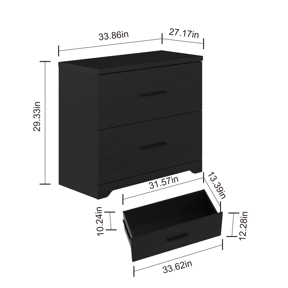 2-Drawer Wood Lateral File Cabinet, Filing Cabinets Anti-Tilt Mechanism for Home Office Storage Organization, Accommodates Letter/A4/Legal Size, New Heightened Drawer Design Home Office (Black) Panana
