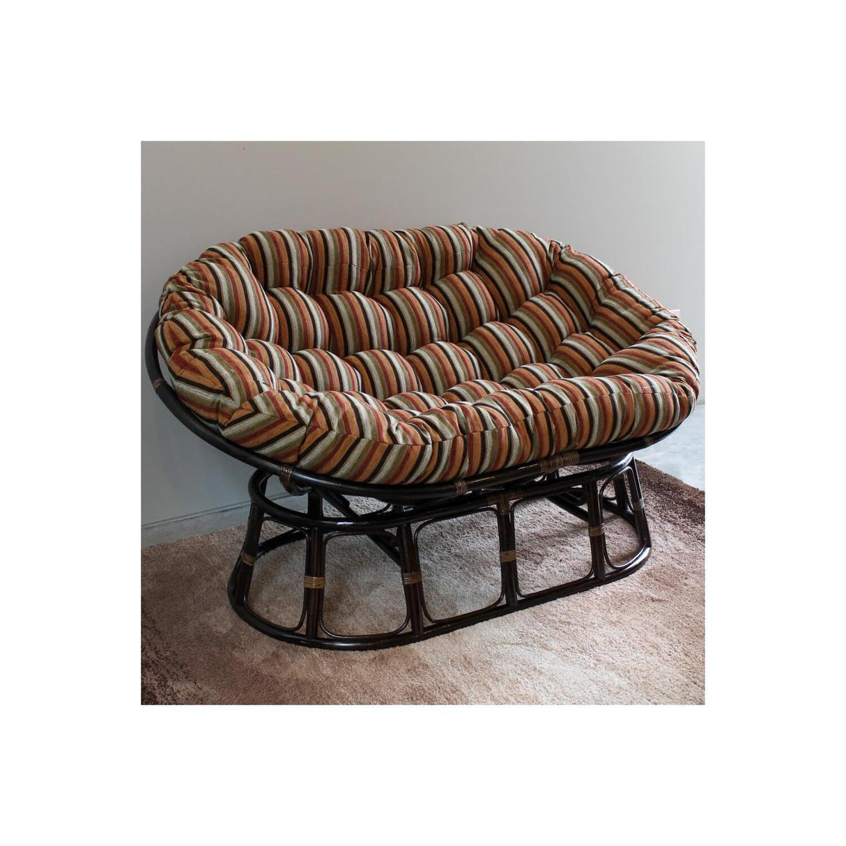 Maykoosh African Artistry Rattan Double Papasan Chair with Twill Cushion - Comfy Bohemian Style Chair with Rustic Rattan Frame in Walnut Finish Frame Only Maykoosh