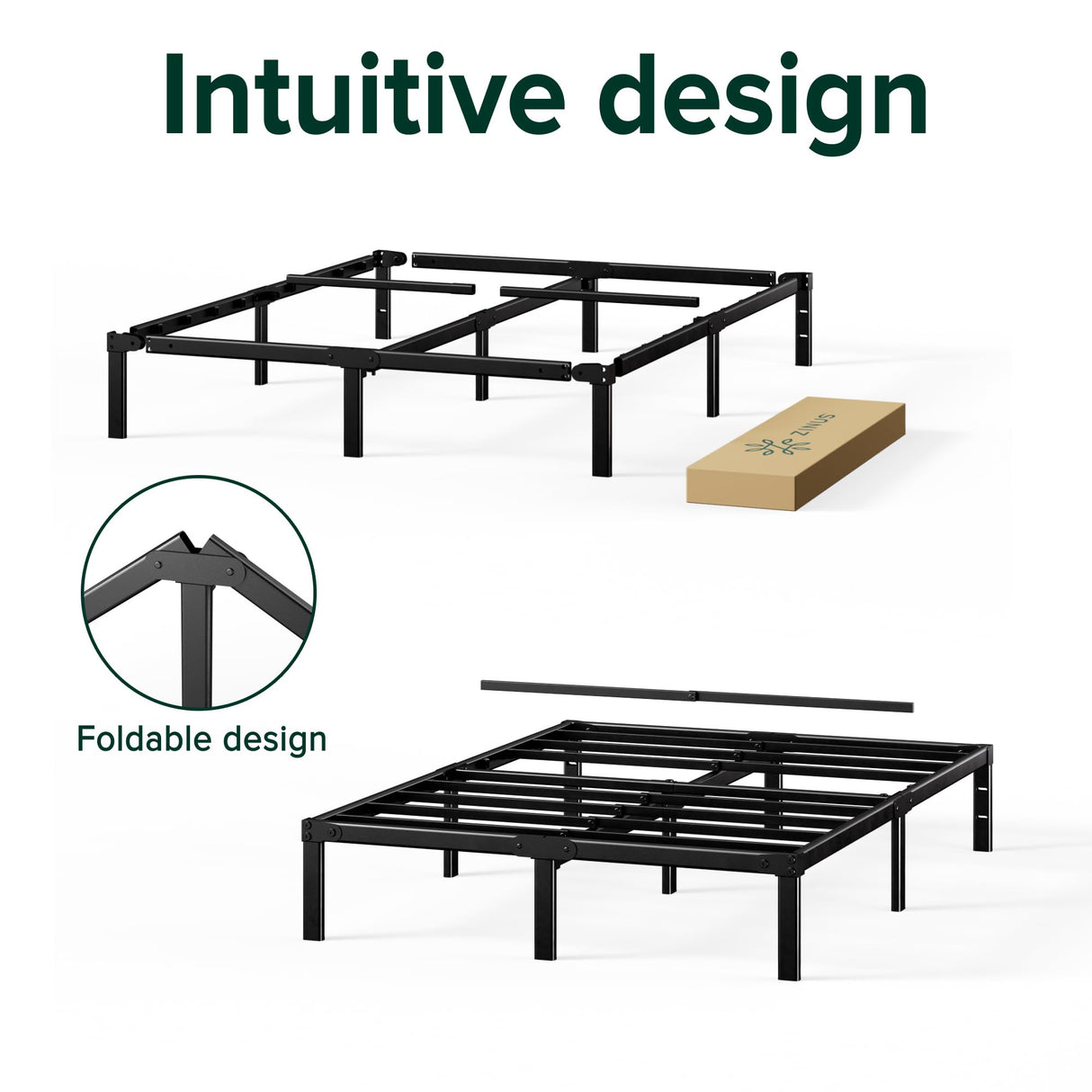 Zinus Yelena 14 Inch Metal Platform Bed Frame, Steel Slat Support, No Box Spring Needed, Eco Friendly WonderBox(TM) Packaging, Easy Assembly, Black, Queen Zinus