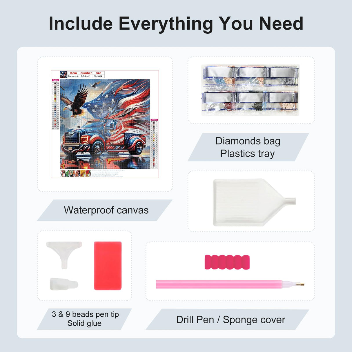 SJUTOUCI American Flag Truck Diamond Art Kits for Adults, Diamond Painting Kits for Beginners, DIY Full Drill Painting with Gem Craft Art for Home Wall Decor 12x12 inch SJUTOUCI