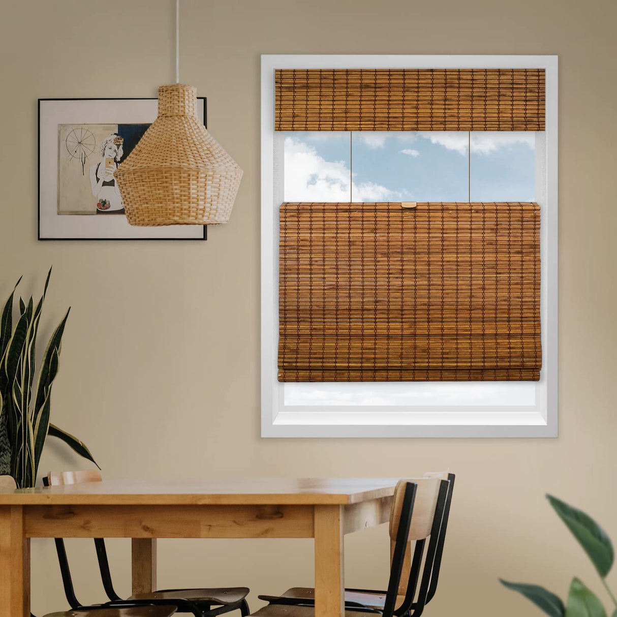CHICOLOGY Top Down Bottom Up Cordless Bamboo Blinds, Bamboo Blinds, Roman Window Shade, Window Shade Roman, Patio Blinds and Shades, Porch Shades Outdoor Roll Up, Frost, 33" W X 64" H CHICOLOGY