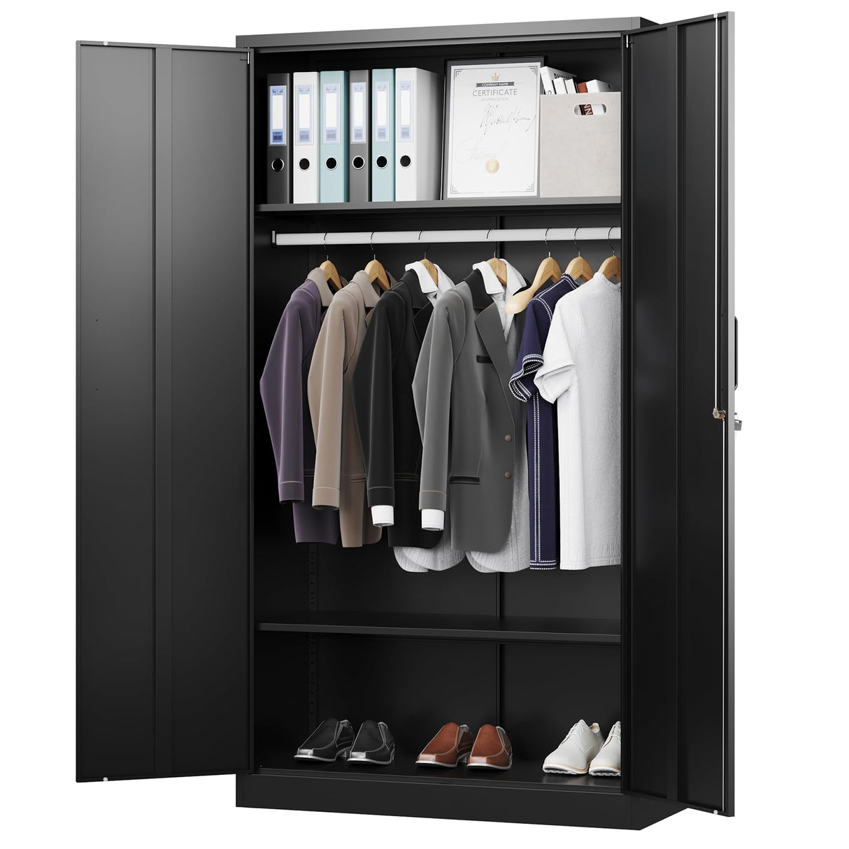 Letaya Metal Wardrobe Cabinets with Lock,Clothing Locker 72" X 36" X 18" Storage Cabinets for Home Room,Fire Department, School, Employee,Gym,Government (Black) Letaya