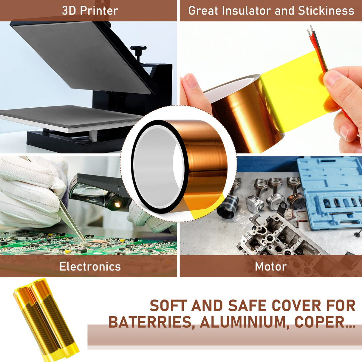 2 Rolls Heat Tape 50 mm x 108 ft High Temperature Polyimide Tape, 500 Fahrenheit Degree Heat Resisitant Heat Transfer Tape Adhesive Tape for Soldering, Electrical, Masking, 3D Printer Application Outus