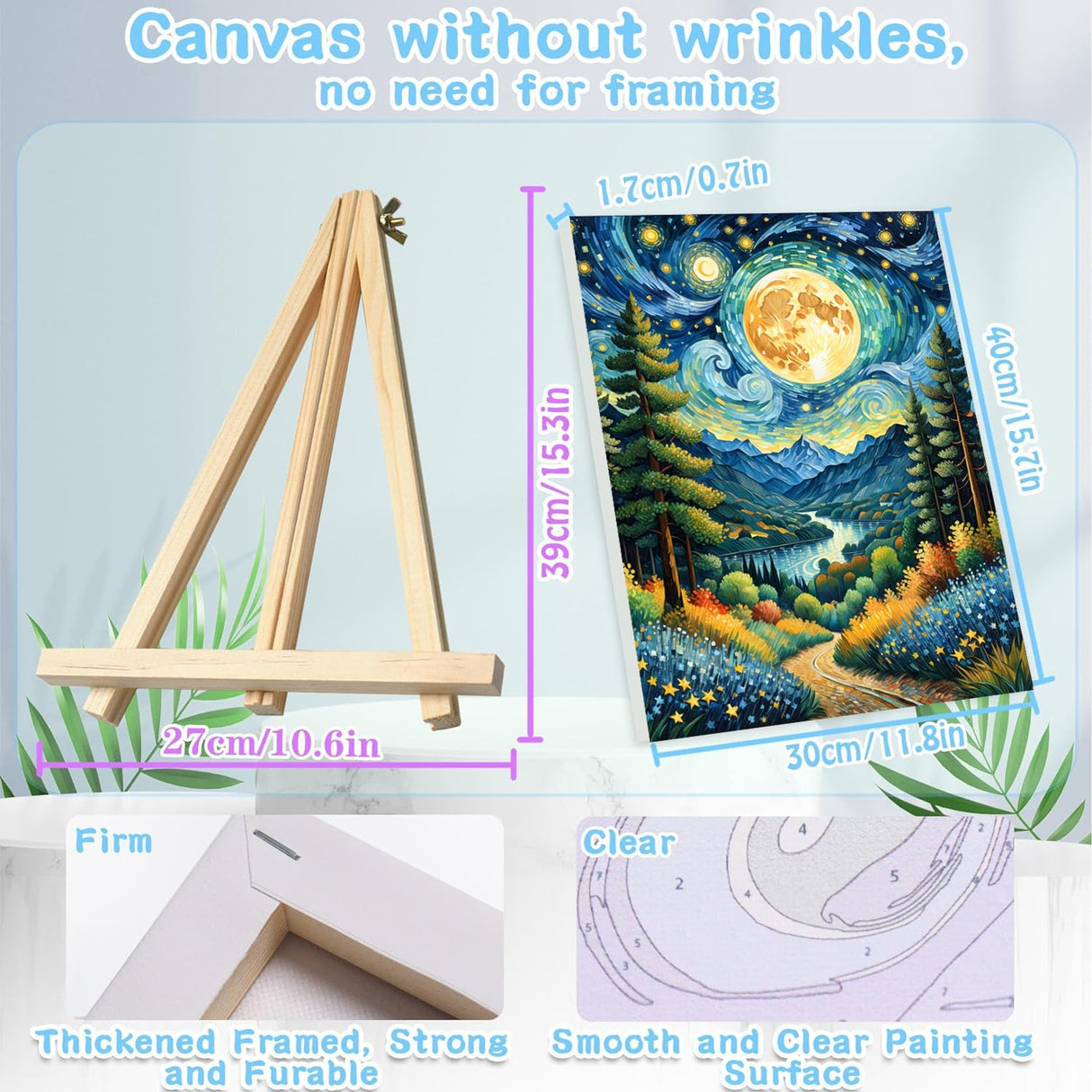 VIGEGU 4 Pack Paint by Numbers Kit for Adults with Frame,Paint by Number with Wooden Easel DIY Mountain Moon Tree Landscape Adult Paint by Number Kits for Home Decor12x16inch VIGEGU