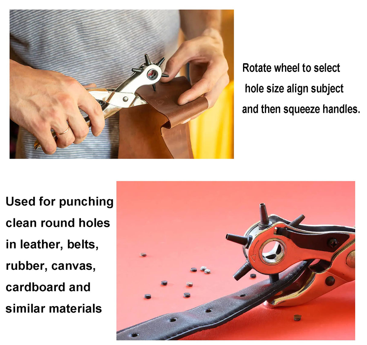 Leather Hole Punch,9" Belt Hole Puncher for Leather Heavy Duty, 6 Size Revolving Leather Belt Hand Hole Puncher (6 Size Revolving Leather Hole Puncher) YYaaloa