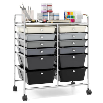 Giantex 12 Drawer Rolling Storage Cart Tools Scrapbook Paper Office School Organizer (Black Gradient)
