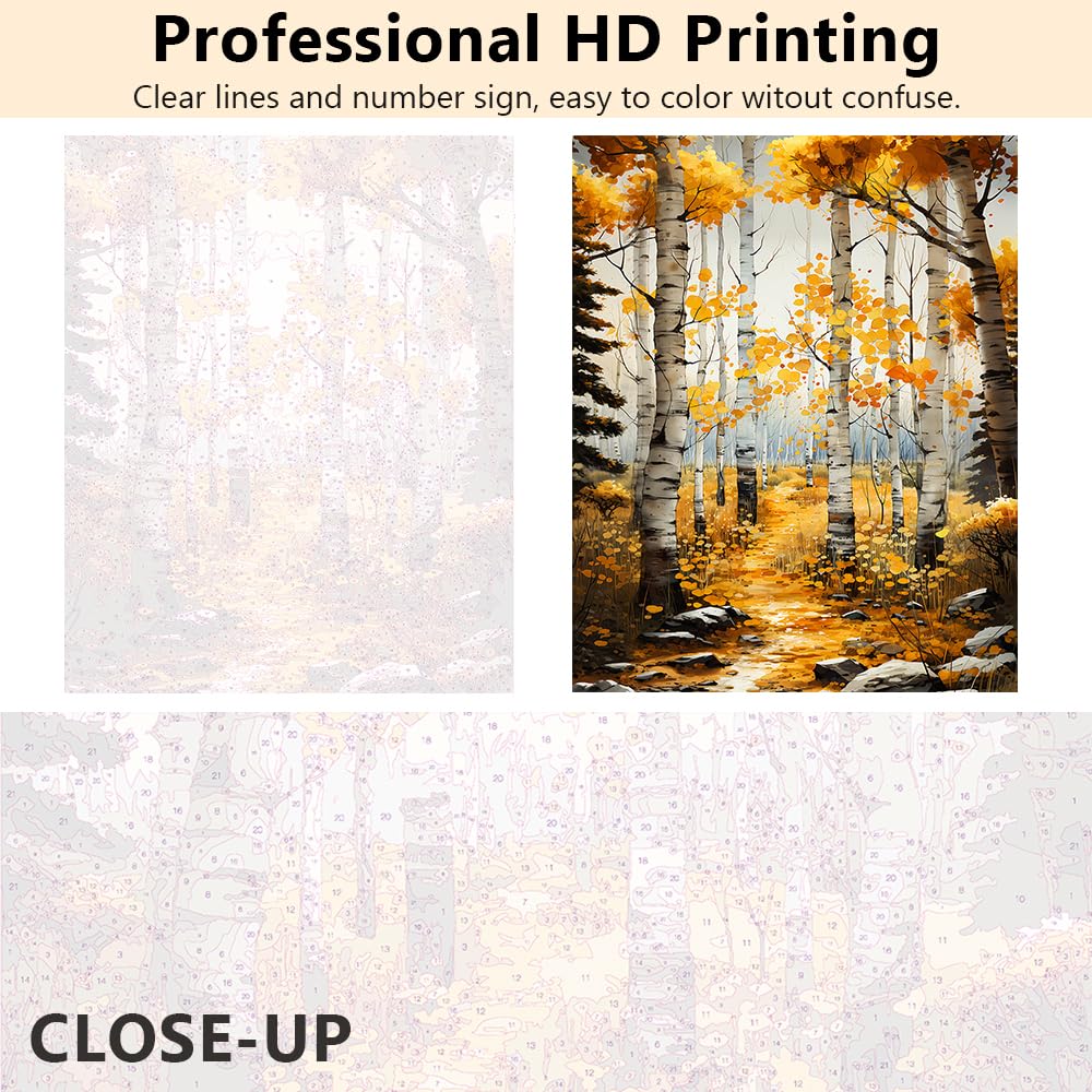 TUMOVO Paint by Number for Adults Forest Paint by Numbers Birch Adult Paint by Number Kits Autumn Painting by Numbers for DIY Painting Kit Adults Paint by Number Canvas Arts Craft, 16 x20 Inch TUMOVO