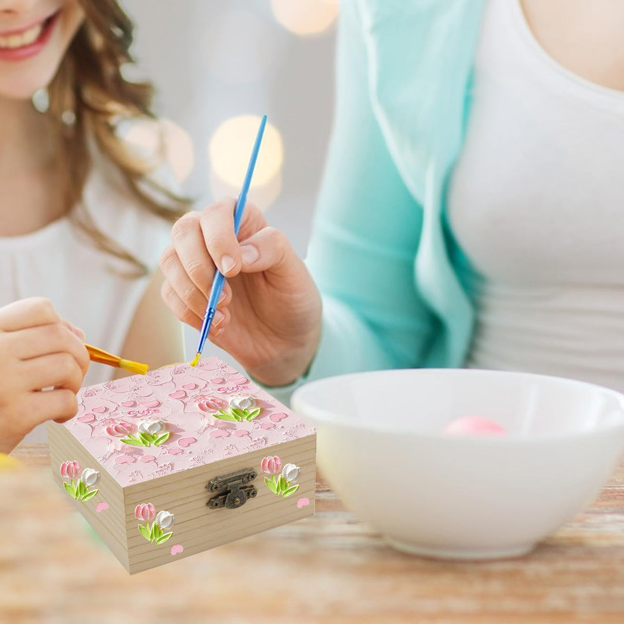 QoTang 4 PCS Unfinished Wood Box for Crafts Small Wooden Square Box with Hinged Lids and Front Clasps Wooden Storage Box for DIY Arts Party Favor Jewelry Box, 3.9 x 3.9 x 2 Inch QoTang