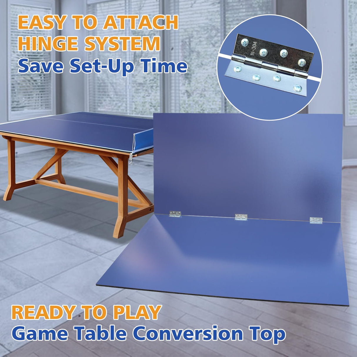 AOKUNG 7ft Mid-Size Ping Pong Conversion Top Foldable & Portable Table Tennis Table Top for Indoor Games-Blue AOKUNG