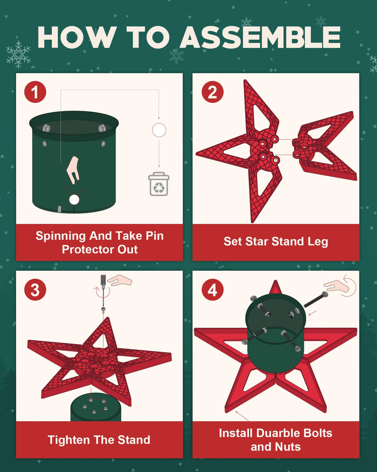 GuuG Real Christmas Tree Stand Base - Live Trees Small Christmas Tree Holder up to 6.5ft Trees for Real Xmas Trees 0.53 Gal Star+ Green&Red GuuG