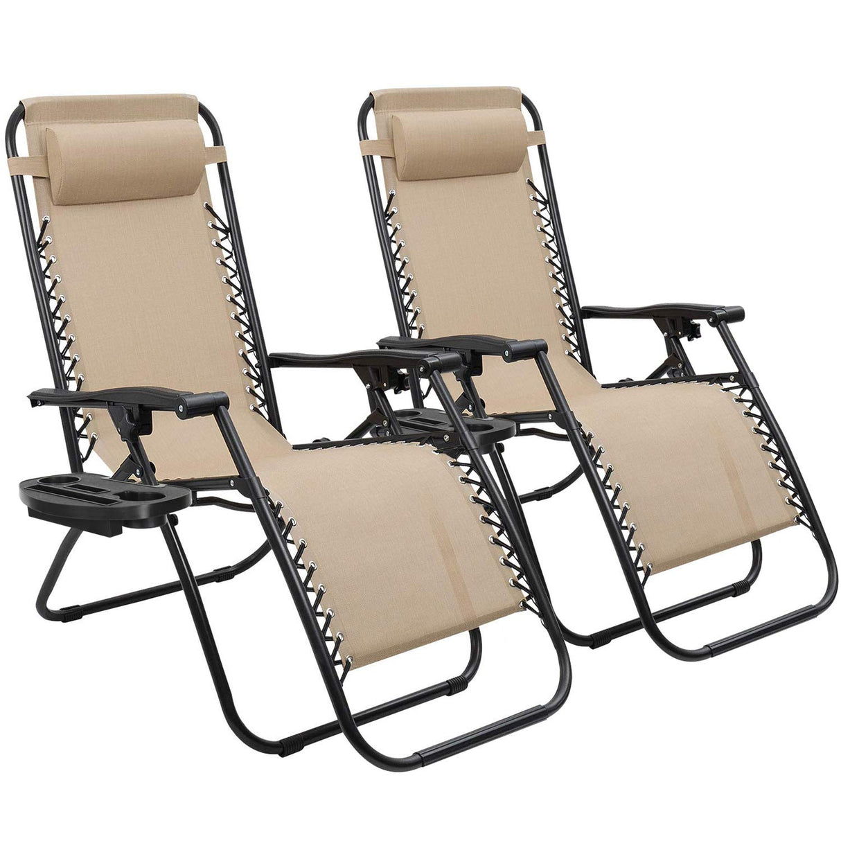 Devoko Patio Zero Gravity Chair Outdoor Folding Adjustable Reclining Chairs Pool Side Using Lawn Lounge Chair with Pillow Set of 2 (Beige) Devoko