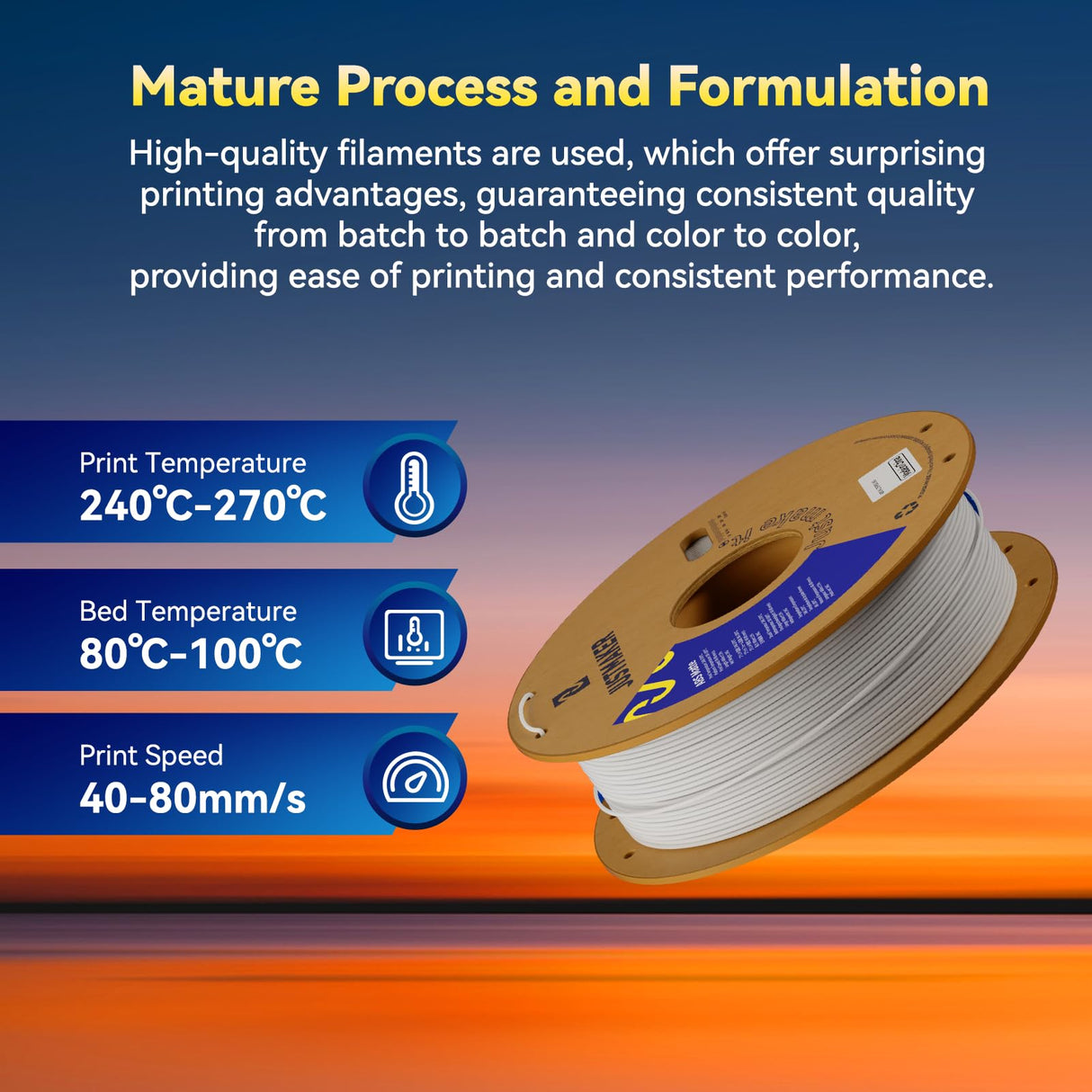 JUSTMAKER ABS Matte 3D Printer Filament, Upgraded Strength Heat Resistant Filament, Matte Surface with Cardboard Spool, Dimensional Accuracy +/-0.03mm, 1.75mm, 1 kg (2.2 lbs), Black JUSTMAKER