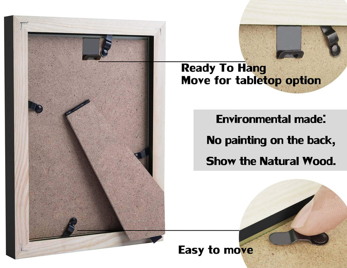 Picture Frames 5x7 Black 2 Pack Nature Solid Wood for Wall Mounting and Tabletop Display WUTL