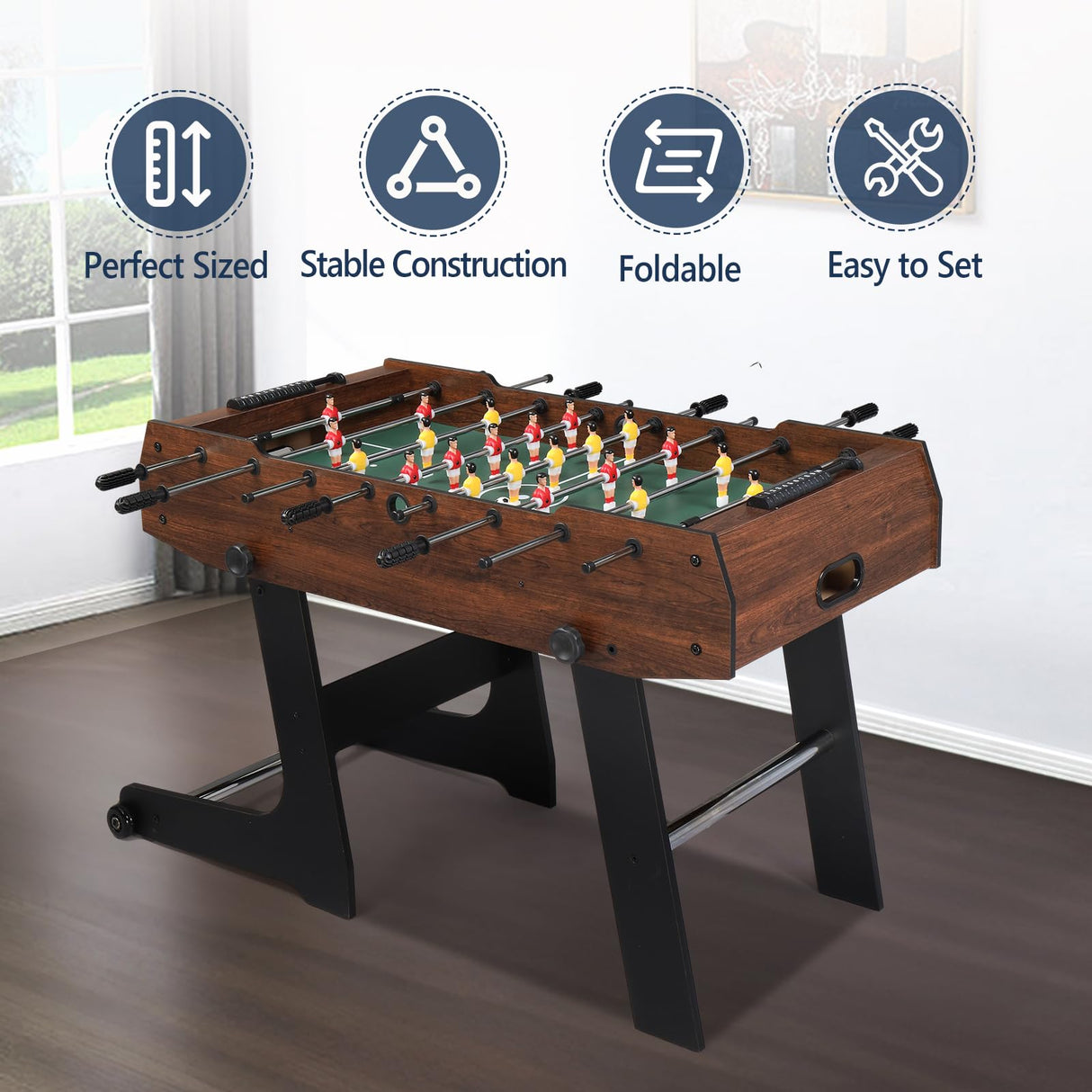 PEXMOR 48" Foldable Foosball Table Adult Size, Soccer Game Table for Kids & Adults, Folding Foosball Tables for Game Room, Home, Arcade w/Rolling Wheels & 2 Balls PEXMOR