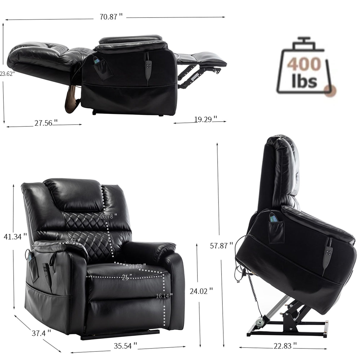 LITVZ Recliner with Lift Assist for Seniors, Heavy Duty Lay Flat Recliner 180-Degree, Dual Motor Power Stand Up Lift Chair with Massage and Heat, Infinite Position Electric Recliner Chair for Elderly LITVZ