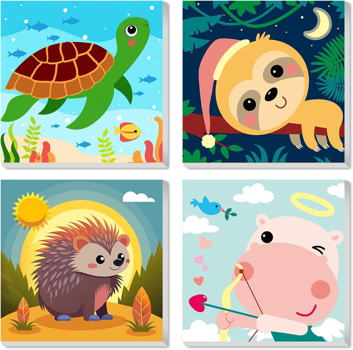 mrpwnle Framed 4 Pack Paint by Number for Kids, Paint by Numbers for Kids Ages 8-12, Painting by Numbers Kits Children Beginner, DIY Animals Acrylic Oil Painting Kits for Home Wall Decor 8x8inch mrpwnle