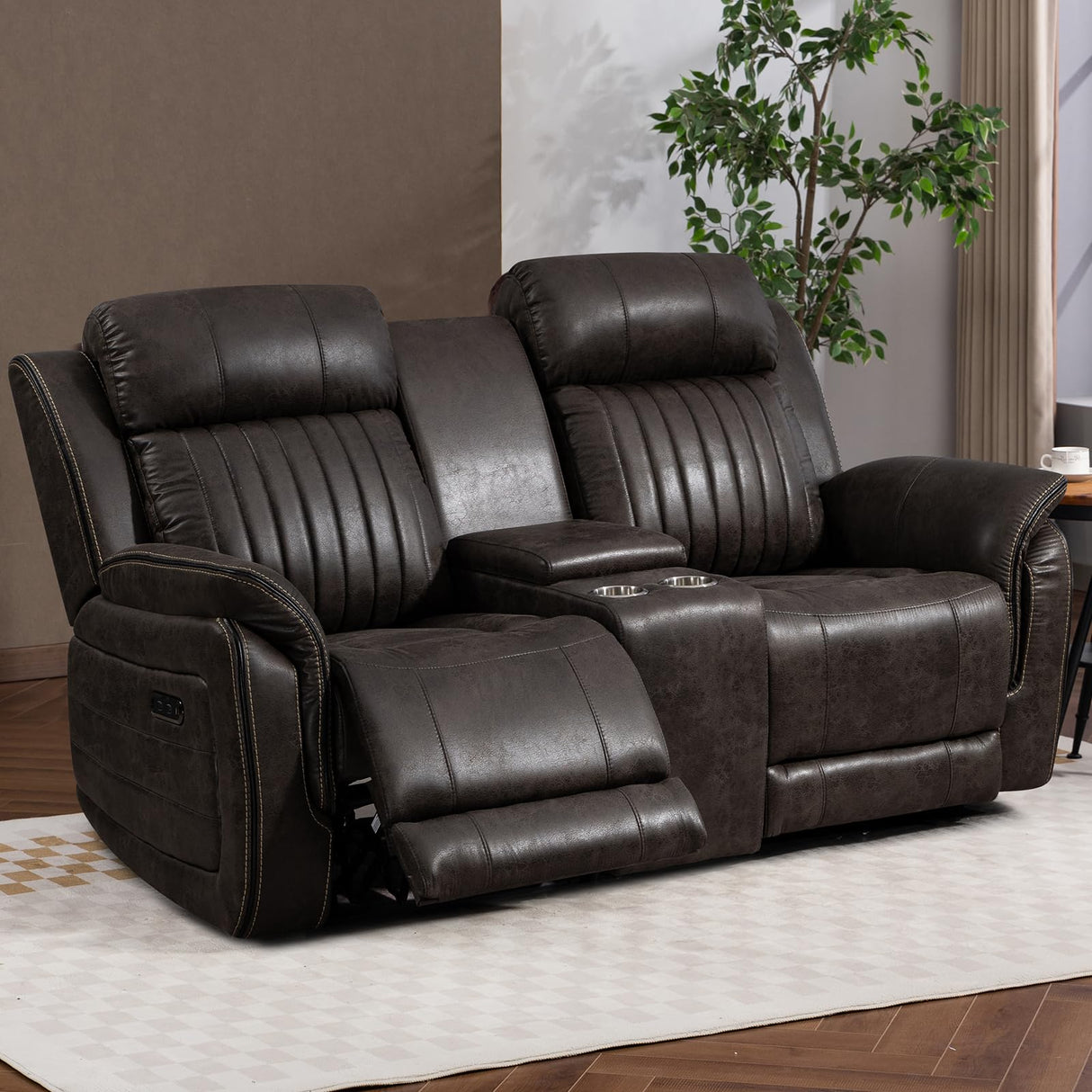 Zero Gravity Power Reclining Loveseat Sofa with Adjustable Headrests, Power Loveseat Recliner with Console, Electric 2-Seater Recliner Couch for Living Room (Foil Fabric, Charcoal Grey) CALIVIA