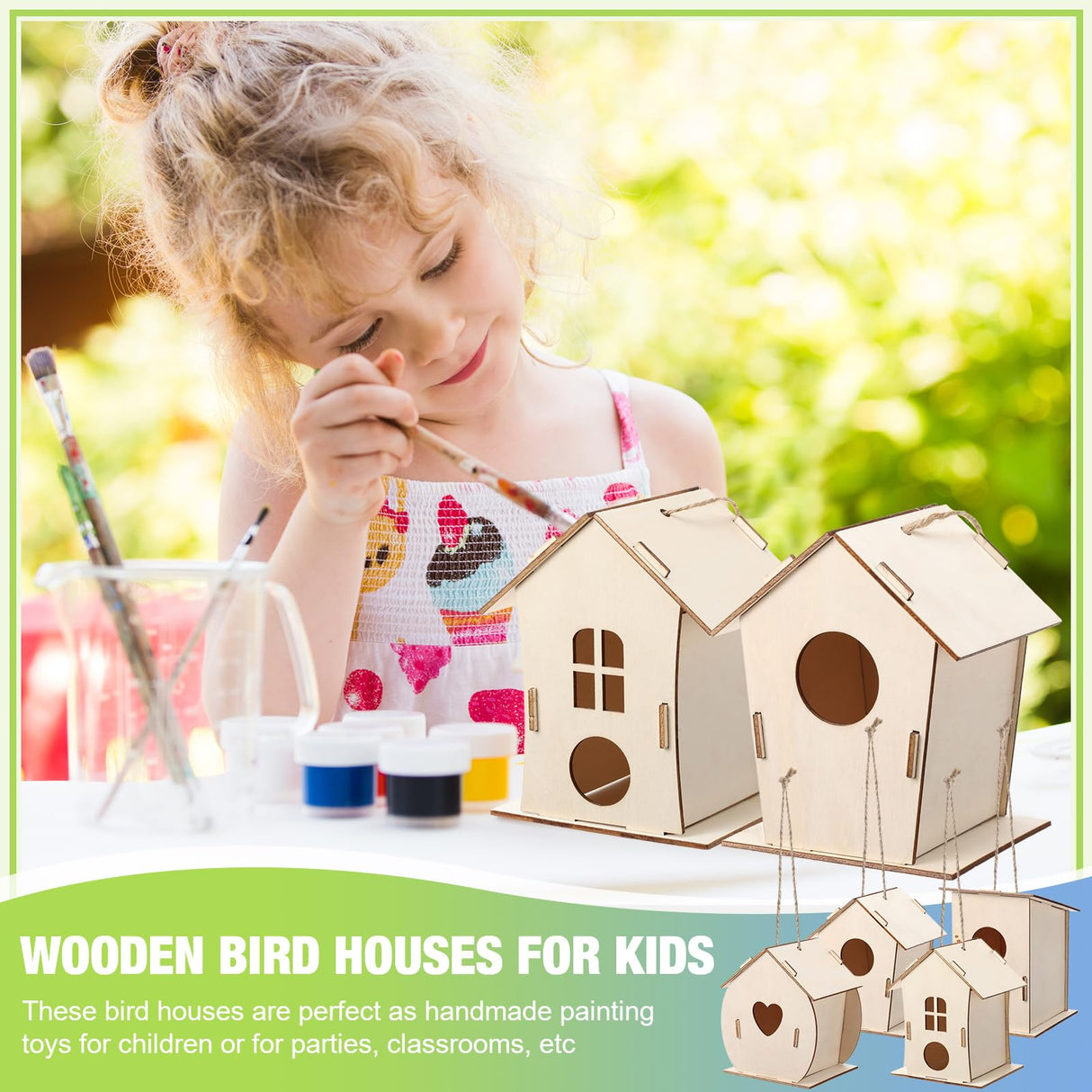DoubleFill 48 Pcs Bulk Wooden Bird Houses Kits for Kids DIY Crafts and Arts Unfinished Wood Birdhouse to Paint Birthday Gifts for Girls Boys Crafts Class Parties, 4 Styles DoubleFill