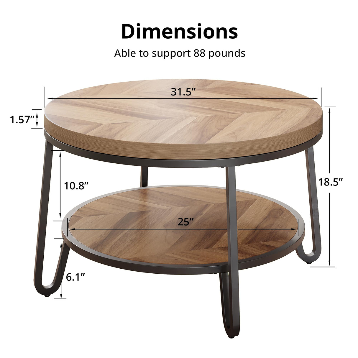 LIKEMET 32" Round Coffee Table, Wood Coffee Table for Sectional Sofa with 2-Tier Storage Shelves, Farmhouse Center Table with Wood Grain Desktop, Easy to Assemble LIKEMET