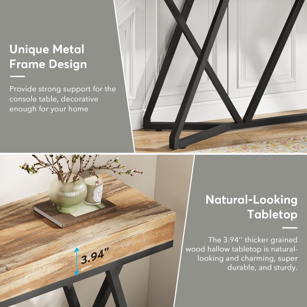 Tribesigns 55 Inches Console Table, Farmhouse Sofa Table Wood Entryway Table with Unique Metal Base, Behind The Couch Table Foyer Table, Industrial Accent Table for Hallway, Living Room, Entrance Tribesigns