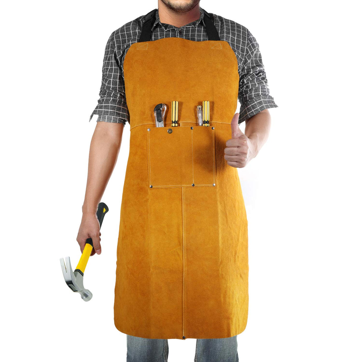 Benozit Leather Welding Apron, Flame & Spark Resistant Bib, Safety Smock, Protective Clothing Gear for Blacksmiths, Welders & Woodworkers, 23x35 inches Benozit