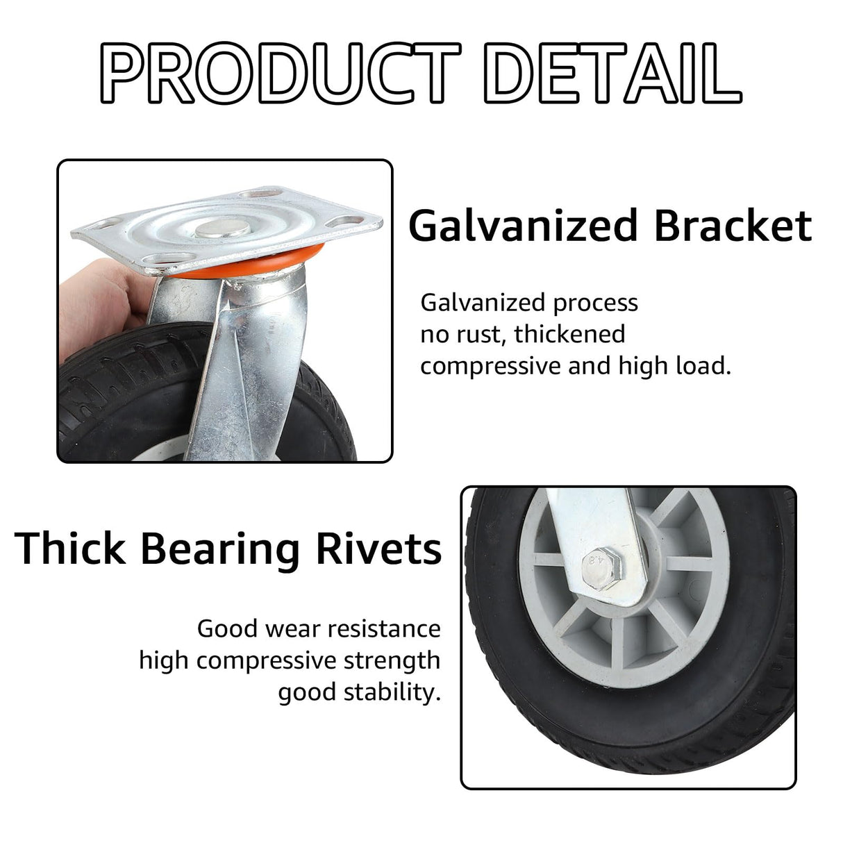 WOPPLXY 8 Inch Casters Set of 2 Heavy Duty Caster Wheels, 360-degree Swivel Casters, Caster Wheels for for Cart Furniture and Workbench (Load 3000Lbs) WOPPLXY