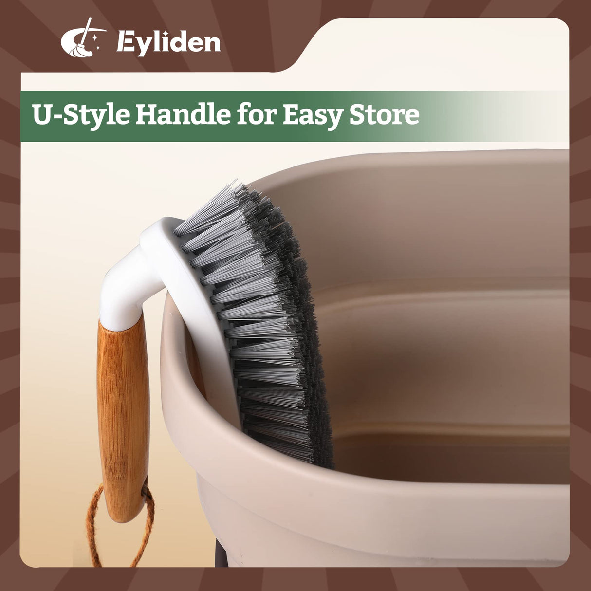 Eyliden Scrub Brush, 2 Pack Heavy-Duty Stiff Bristles Cleaning Brush, Natural Bamboo Handle, Multi Purpose Scrub Brushes for Bathroom Floor Tub Shower Kitchen Sink Carpet & Other Surface, Grey+White Eyliden