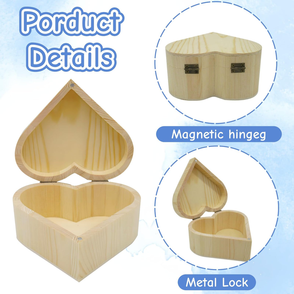 Acshio 12 Pack Unfinished Wood Heart Box, Unpainted DIY Treasure Chest with 10 Pcs Paint Brushes, Wooden Heart Shaped Storage Box Jewelry Box with Lid for Art Craft Painting Making Acshio