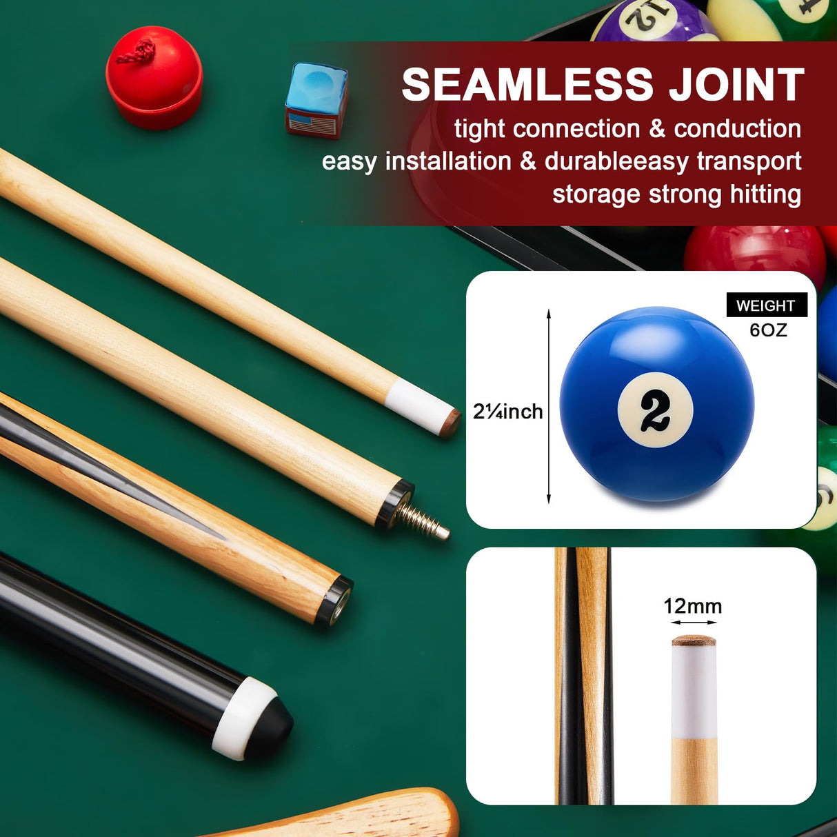 Jenaai Pool Table Accessories Billiards Accessories Billiard Pool Balls with Triangle and Diamond Ball Holder Cue Chalks Pool Cue Tip Pool Sticks Pool Table Brush Set (Complex Style) Jenaai