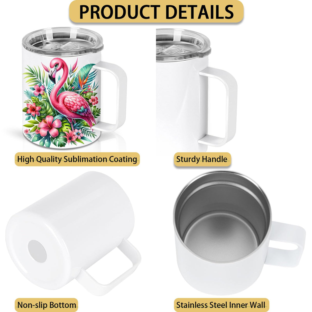 Wzaytia 12 Oz Sublimation Coffee Mug Blanks With Handle, 6 Pack Stainless Steel Sublimation Coffee Tumbler, Individually Boxed, White Wzaytia