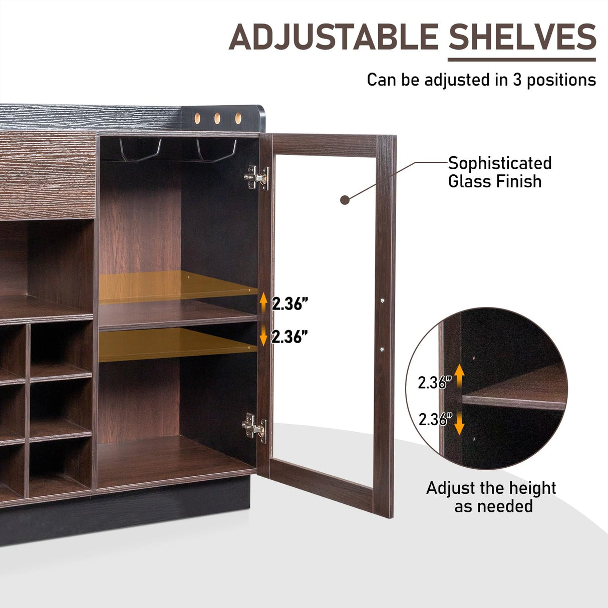 Karl home Farmhouse Wine Bar Cabinet, Liquor Cabinet Bar for Home, Kitchen Coffee Table with Storage, 55" Home Wine Stand for Kitchen, Living Room, Dining Room, Brown Karl home