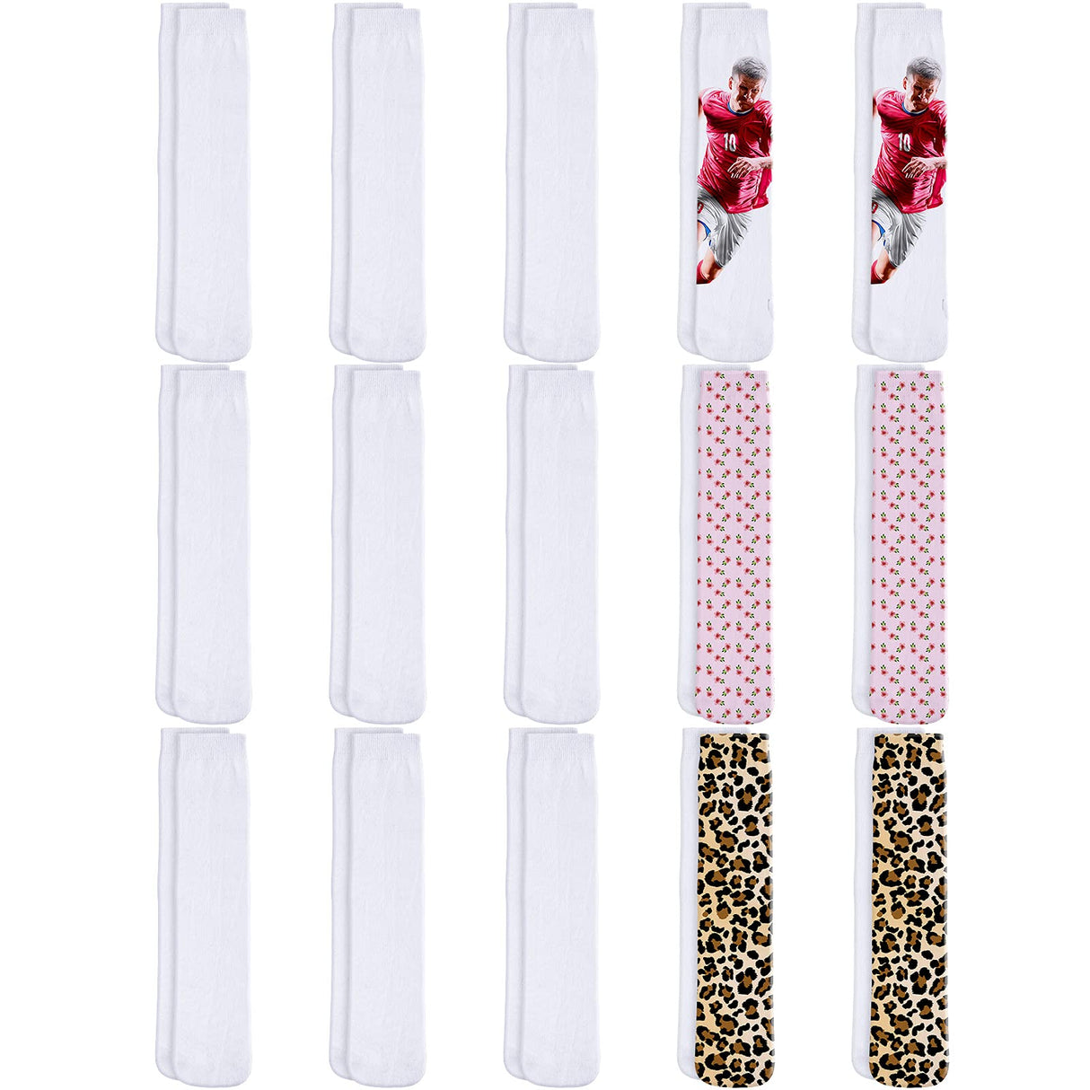 Geyoga 15 Pairs Blank White Sublimation Socks Polyester Printable Knee Athletic Socks Full Sublimation Sock Bulk For Adult Mens Womens Unisex DIY Geyoga