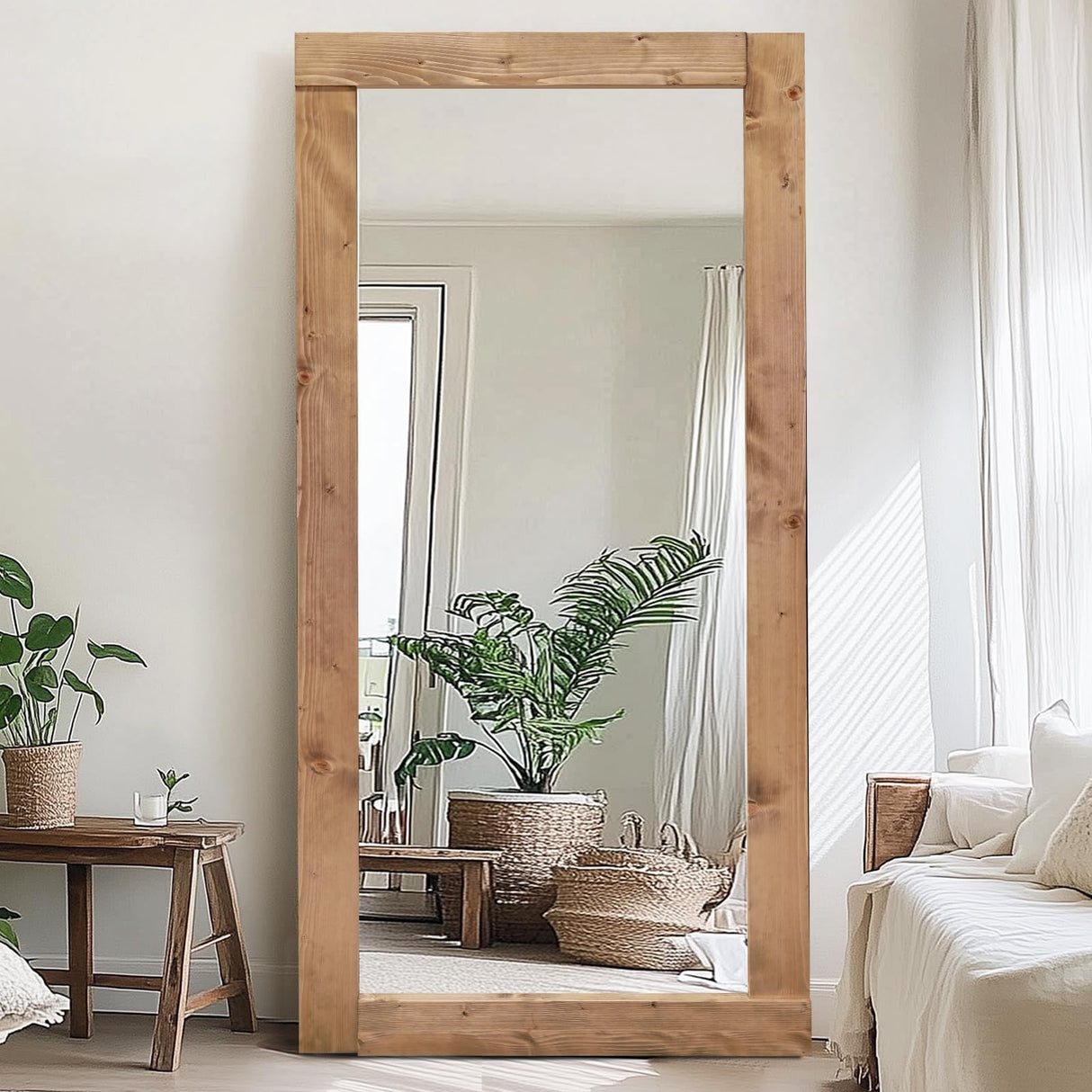 ABSWHLM Full Length Mirror 71"x32" – Solid Wood Frame, HD Tempered Glass, Wall Mounted & Leaning, Rustic Modern Decor for Bedroom, Living Room, Entryway, Light Brown ABSWHLM