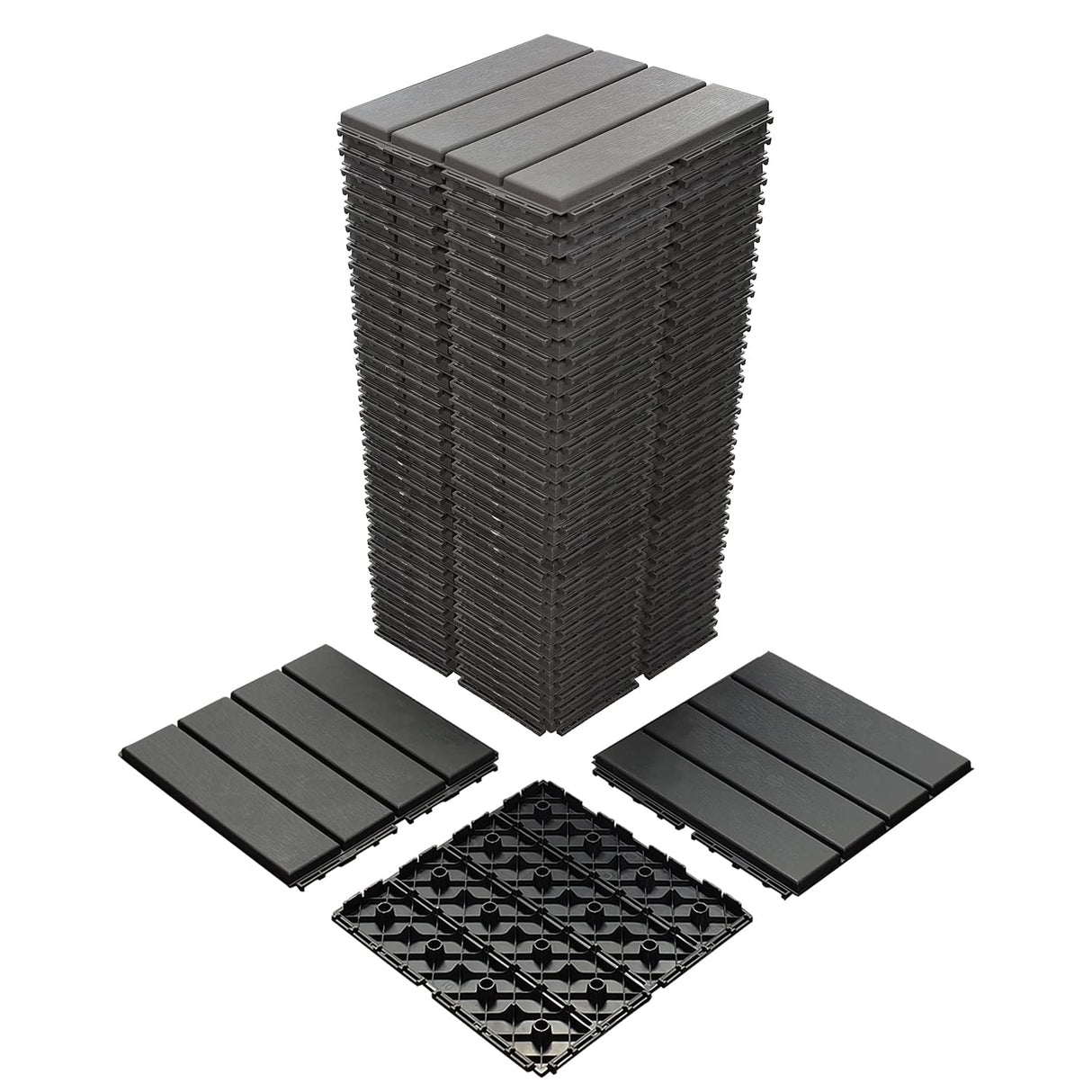 36 sq. ft Plastic Interlocking Deck Tiles, 36 Pack,12"x12" Waterproof Outdoor Flooring All Weather Use, Patio Floor Decking Tiles for Porch Poolside Balcony Backyard, Dark Grey MinCHI257
