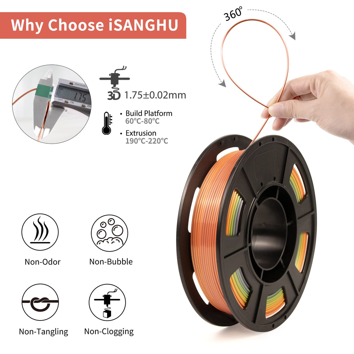 iSANGHU 4Packs Gradient Silk PLA 3D Printer Filament Bundle, Color Changing PLA Filament 1.75mm Bundle, 3D Printing Filament with Good Layer Adhesion for Most 3D Printers 250g/0.55lb*4 Sets iSANGHU