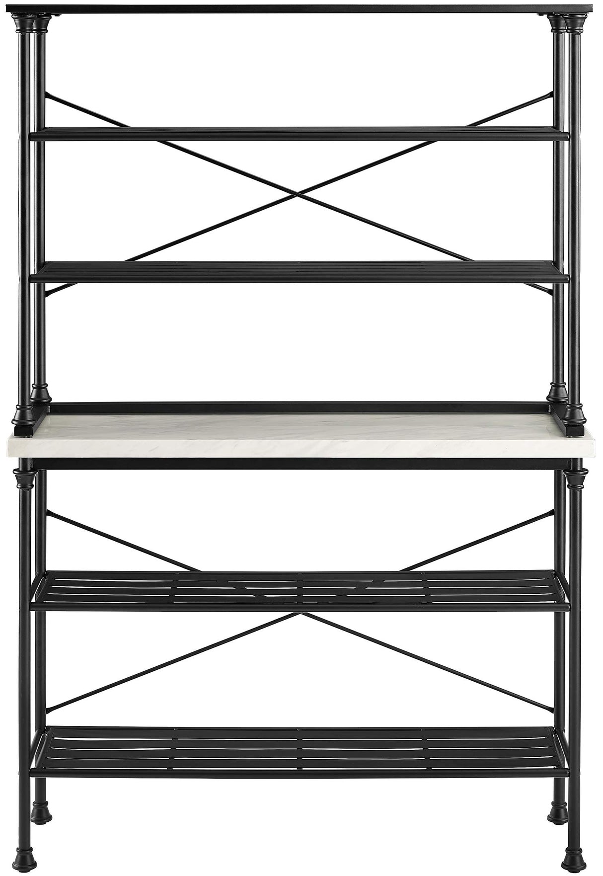 Crosley Furniture Madeleine Baker's Rack with Shelves for Storage, Microwave Stand, Coffee Bar, Steel with Faux Marble Top Crosley Furniture