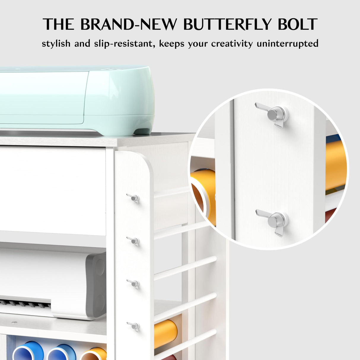 Oransail Rolling Craft Storage, Compatible with Cricut Machines, Craft Cart with Vinyl Roll Holders, Craft Table with Storage, Craft Cabinet Workstation Tool Holder for Craft Room Oransail