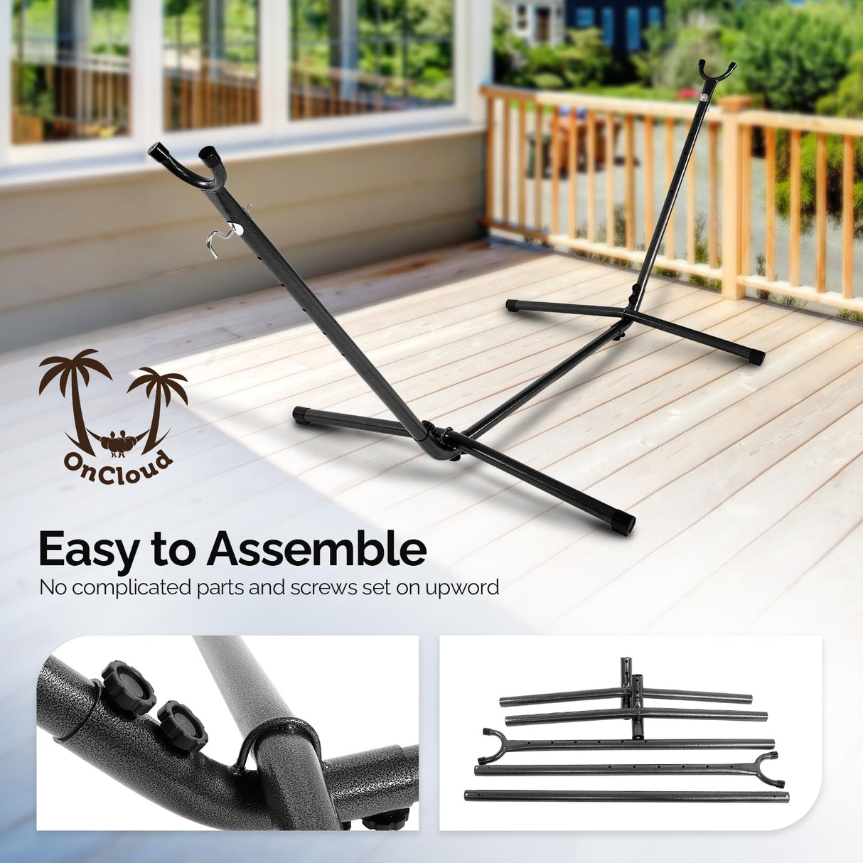 ONCLOUD 9 FT Hammock Stand Only, Heavy Duty Adjustable Indoor Outdoor Space Saving Steel Stand with Carrying Case, Universal Hammock Stand with 450 Pounds Capacity for Garden, Yard, Patio, Black ONCLOUD
