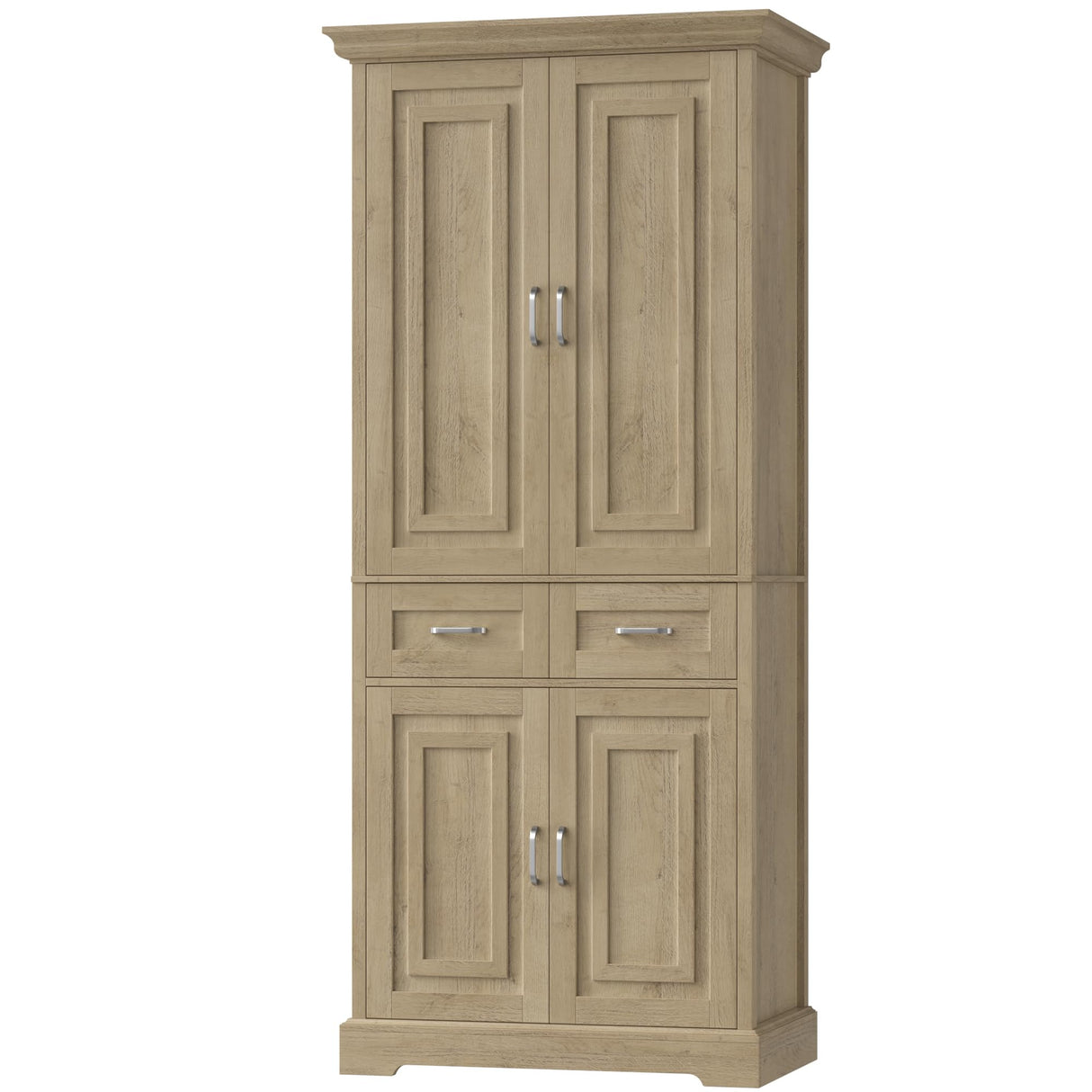 FACBOTALL Kitchen Pantry Storage Cabinet, 71" Tall Storage Cabinet with 4 Doors and 2 Drawers, Utility Kitchen Pantry with Adjustable Shelves for Dining Room Living Room,Light Oak FACBOTALL