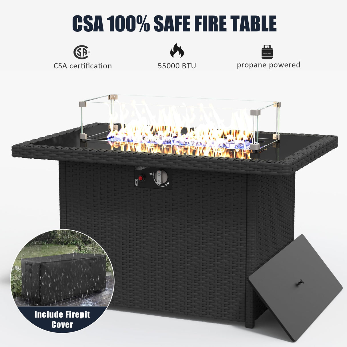 LayinSun 10 Pieces Outdoor Patio Furniture Set with Fire Pit Table, Rattan Wicker Sectional Swivel Rocker Chairs Sets with Ottomans, Swivel Glider Chair, Single Chairs and Coffee Table LayinSun