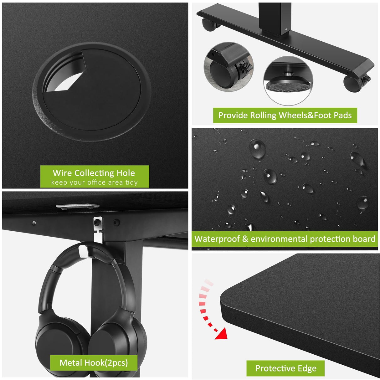 farexon Electric Standing Desk Adjustable Height, 48x24 Inches Computer Desk with Ergonomically Curved Desktop, Multifunctional Stand up Desk for Home/Office(Black) farexon