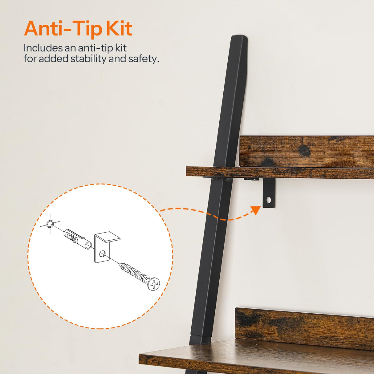 HOOBRO 5-Tier Bookcase, Narrow Ladder Shelf, Small Bookshelf, Corner Storage Shelf, Small Display Organizer for Living Room, Study, Balcony, Bedroom, Rustic Brown and Black BF150CJ01 HOOBRO