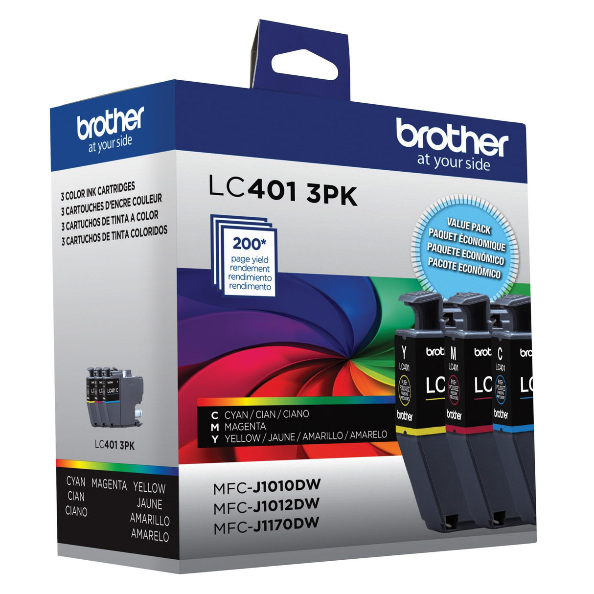 Brother Genuine LC401 Standard Yield 3-Pack Ink Cartridges – Includes 1 Cartridge Each of Cyan, Magenta and Yellow , 3 Count (Pack of 1) Brother