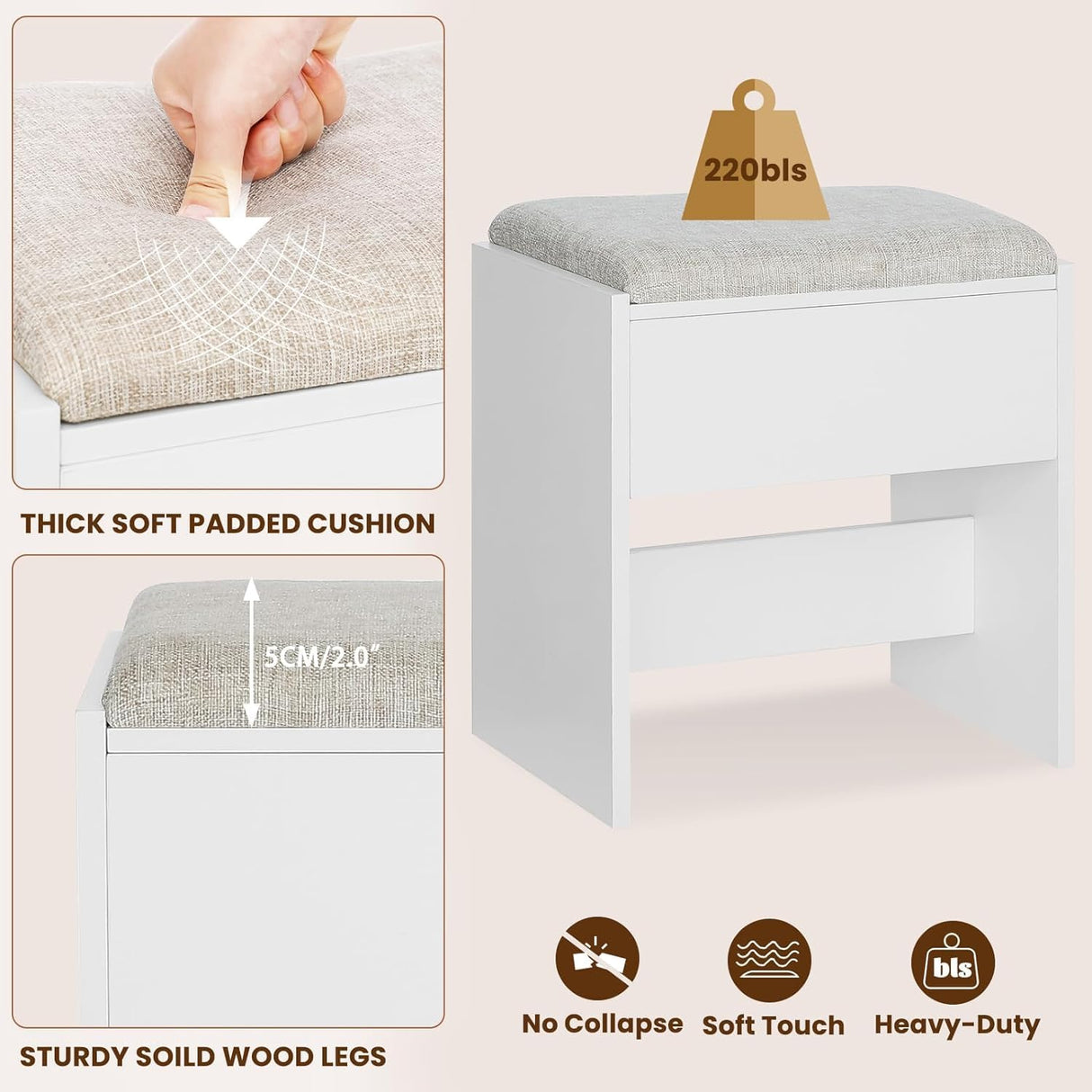 Quimoo Makeup Vanity with 10 Light Bulbs and Charging Station, Vanity Desk with Lighted Mirror & 4 Drawers Chest, Vanity Set, Vanity Table Set with Cushioned Stool, for Bedroom,White Quimoo