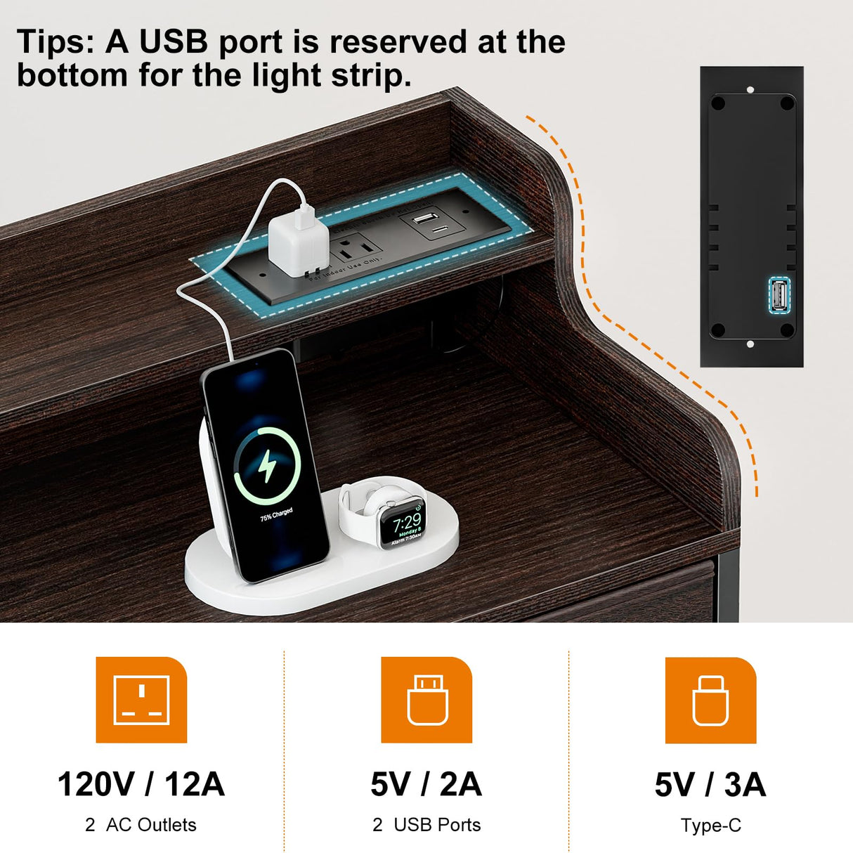 REAHOME Dresser for Bedroom with Charging Station and LED Lights, 6 Drawers Dresser TV Stand with Wooden Top, Tall Fabric Chest of Drawer with Sturdy Frame for Closet, Living Room, Hallway, Brown REAHOME