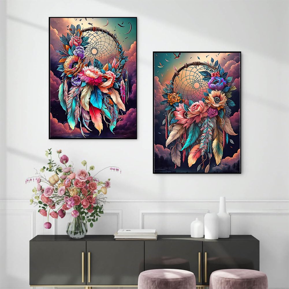 OFRKE 2-Piece Dream Catcher Diamond Painting Kits for Adults, Round Full Drill 5D DIY Diamond Art Kits for Home Wall Decor 12"x16" OFRKE