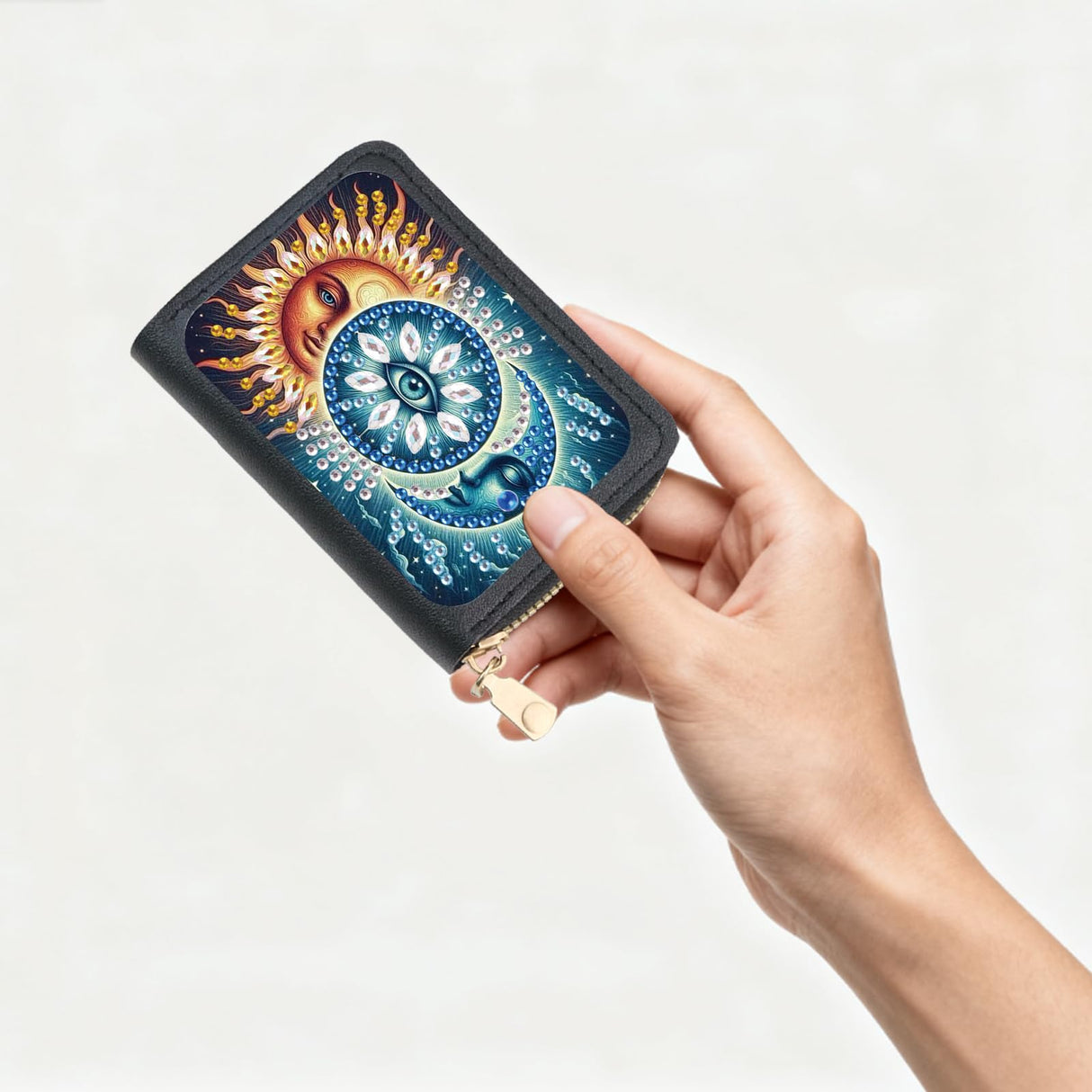 JISHSHAY Diamond Painting Credit Card Holder Sun Diamond Art Credit Card Wallet Moon Gem Art Wallet Eye Gem Painting Coin Purse Sun Moon Embroidery Billfold Mosaic Kits for Adults Billfold JISHSHAY